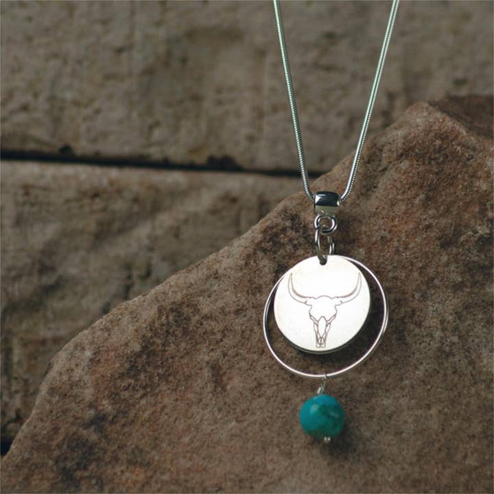 Buckaroo Bling LLC dba Bling Boheme - Wholesale Pendant/Charm Necklace - Sterling Silver Necklace - Engraved + Real Kingman Turquoise
