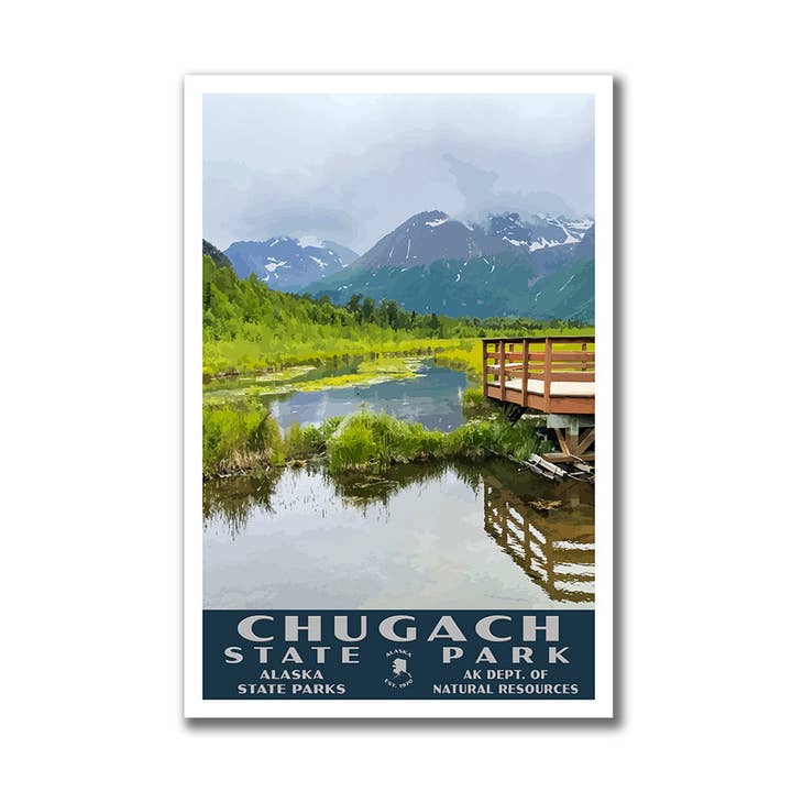 Affiche du parc national de Chugach, WPA (vue sur le centre naturel d'Eagle River) - WS pour la vente par Just Go Travel Studios