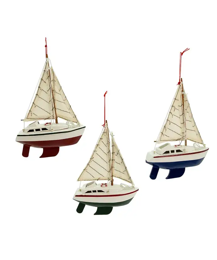 Kurt S. Adler, Inc. - Wholesale Ornament - WOODEN YACHT W/SAILS ORNAMENT 3/ASSTD5