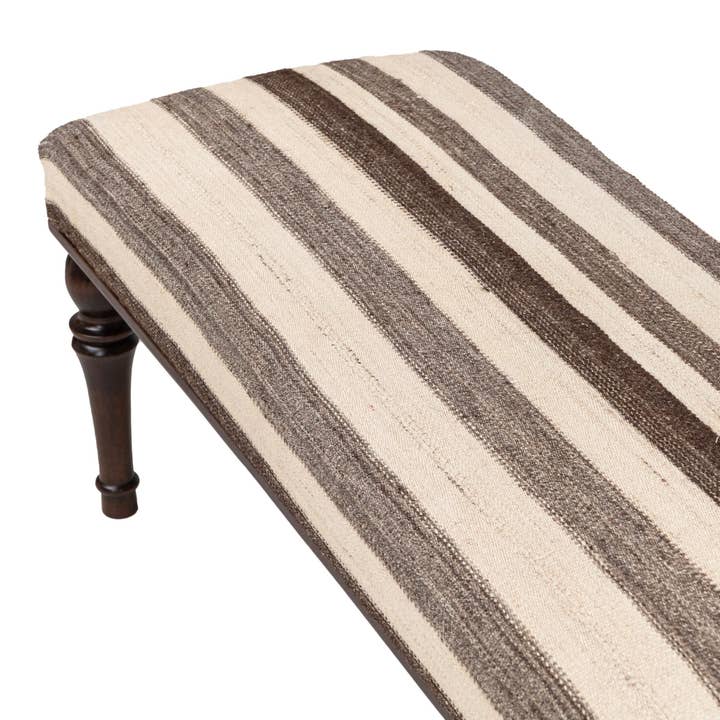 Rugtolia - Wholesale Bench - Neutral Striped Upholstered Vintage Kilim Entryway - Bedroom - Living Room Bench2