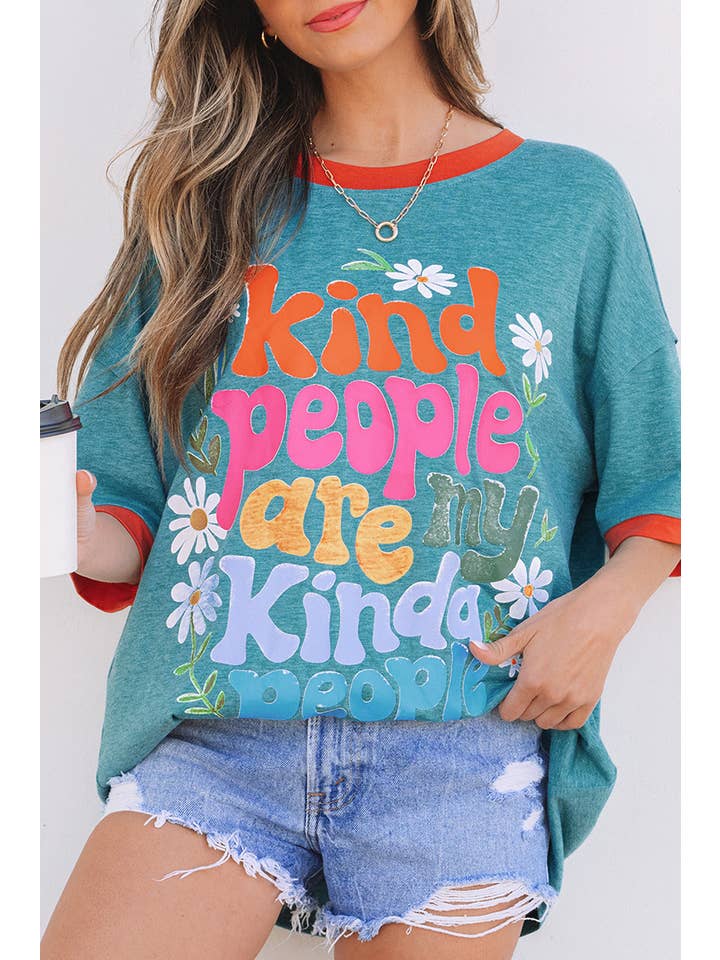 Dusk Blue LDC Kind People are My Kind People Graphic Oversized Tee for wholesale on Faire