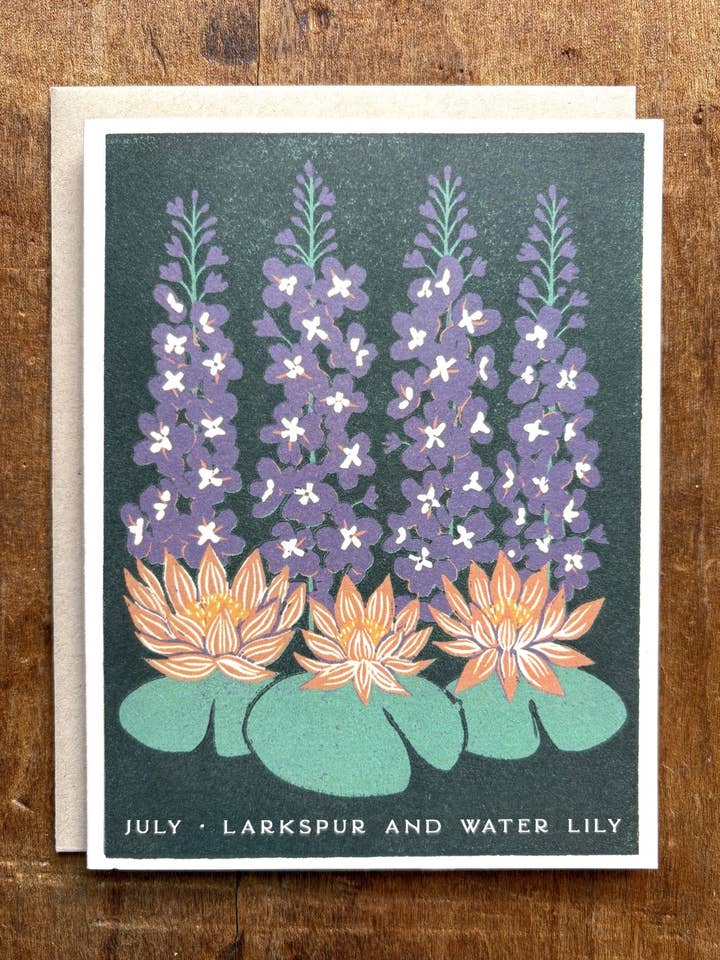 Fiori del Mese di Nascita: Biglietto di Auguri di Luglio per la vendita all'ingrosso da parte di Katharine Watson