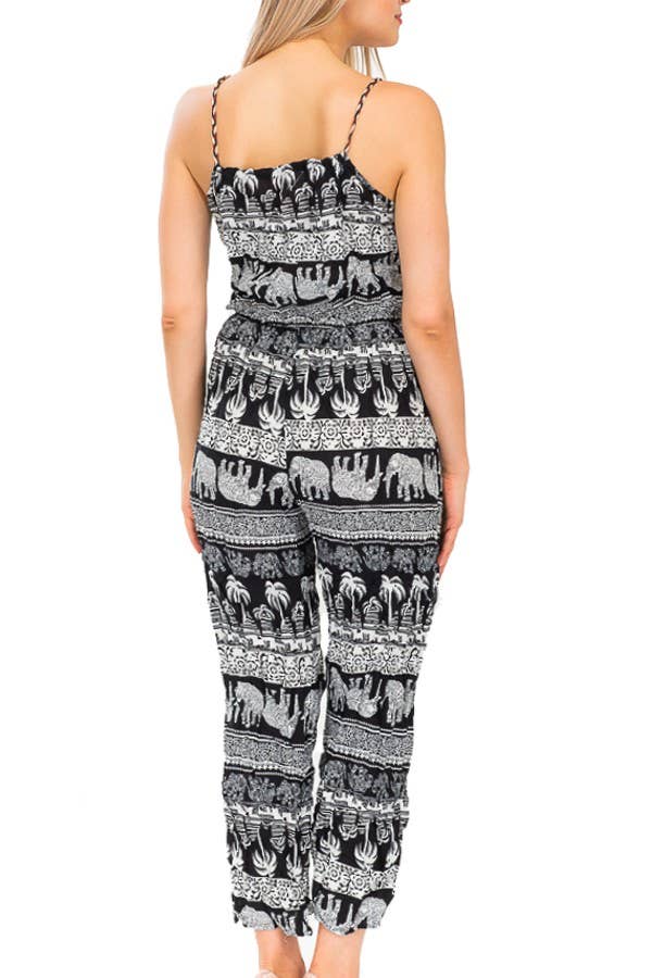Cap Zone - Wholesale Jumpsuit - Women's - Detailed Elephant Print Summer Jumpsuit7
