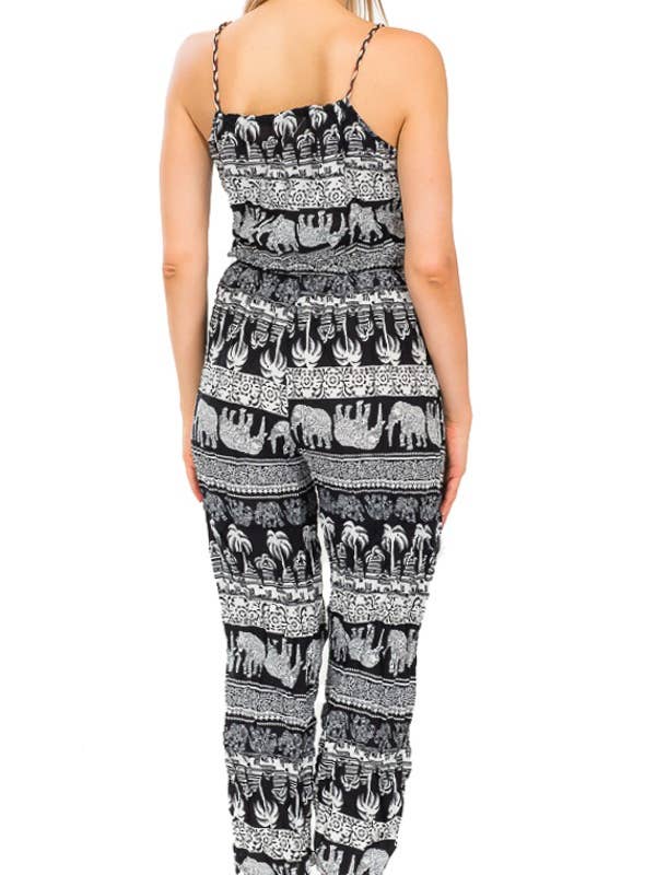 Cap Zone - Wholesale Jumpsuit - Women's - Detailed Elephant Print Summer Jumpsuit7