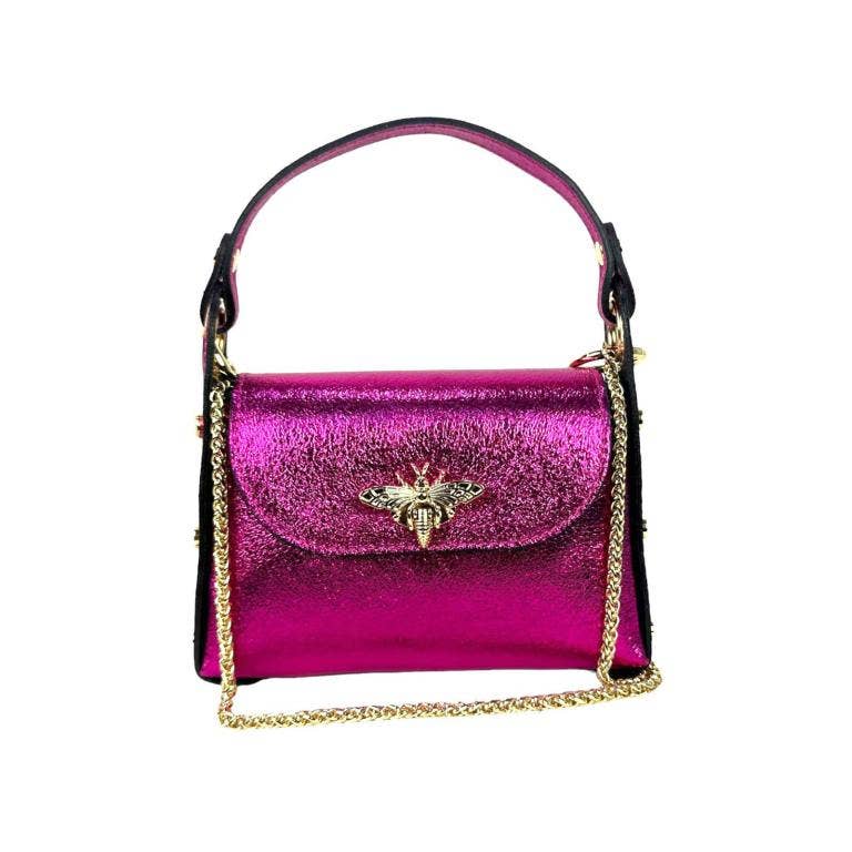 Chenson & Gorett – wholesale Axelremsväska – Dam – Kvinnors metalliskt läder kompakt väska med dubbar och Bee6