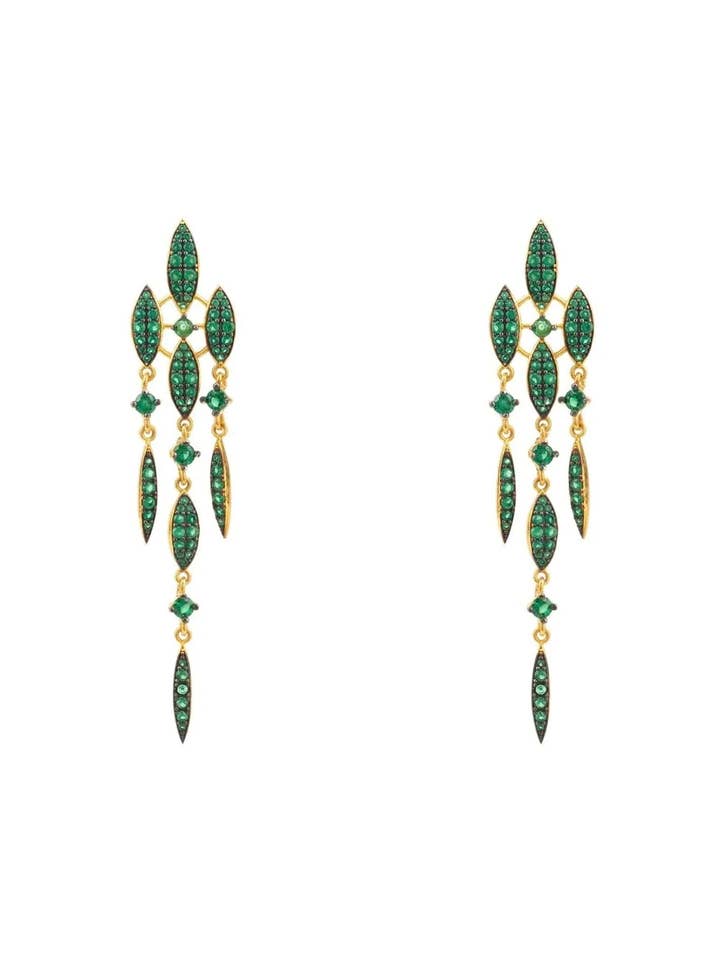 Valencia Statement Drop Earring Emerald Green CZ Gold for wholesale by Latelita