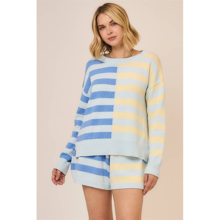Half and Half Contrast Striped Knit Sweater for wholesale by Cozy Casual, Inc.
