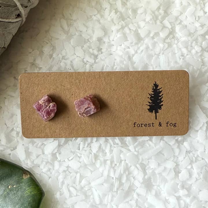 Raw Ruby Gemstone Stud Earrings for wholesale by forest & fog