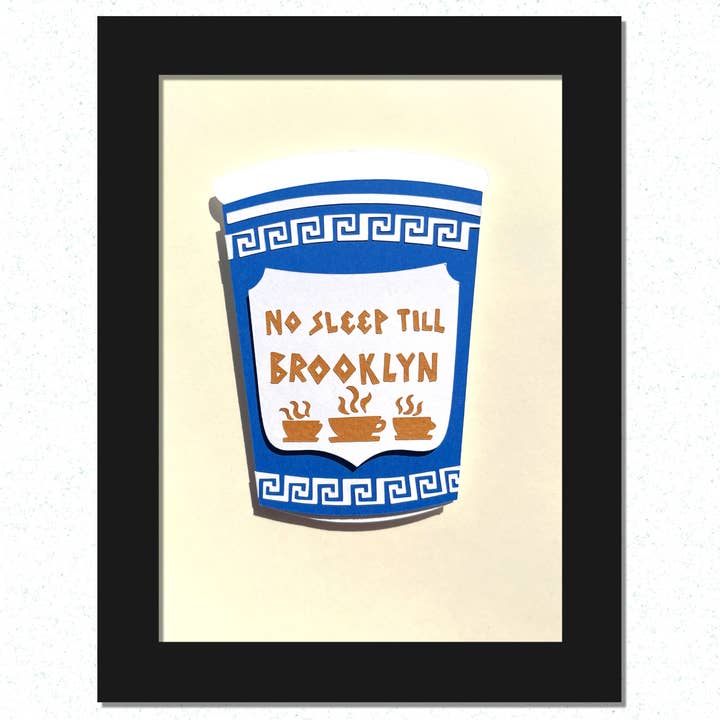 No Sleep Till Brooklyn! Framed, Handmade Paper Art Piece for wholesale by Paper for the People