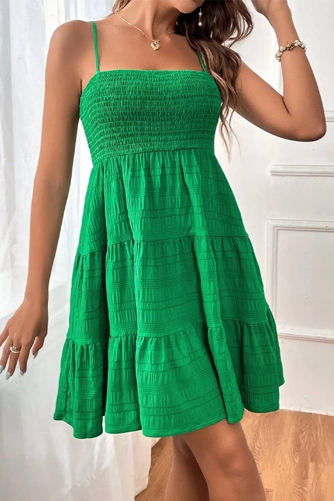 UNISHE - Vente Robe – femme - Robe cami smockée texturée unie printemps-été AXR0839