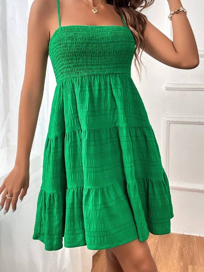 UNISHE - Vente Robe – femme - Robe cami smockée texturée unie printemps-été AXR0839