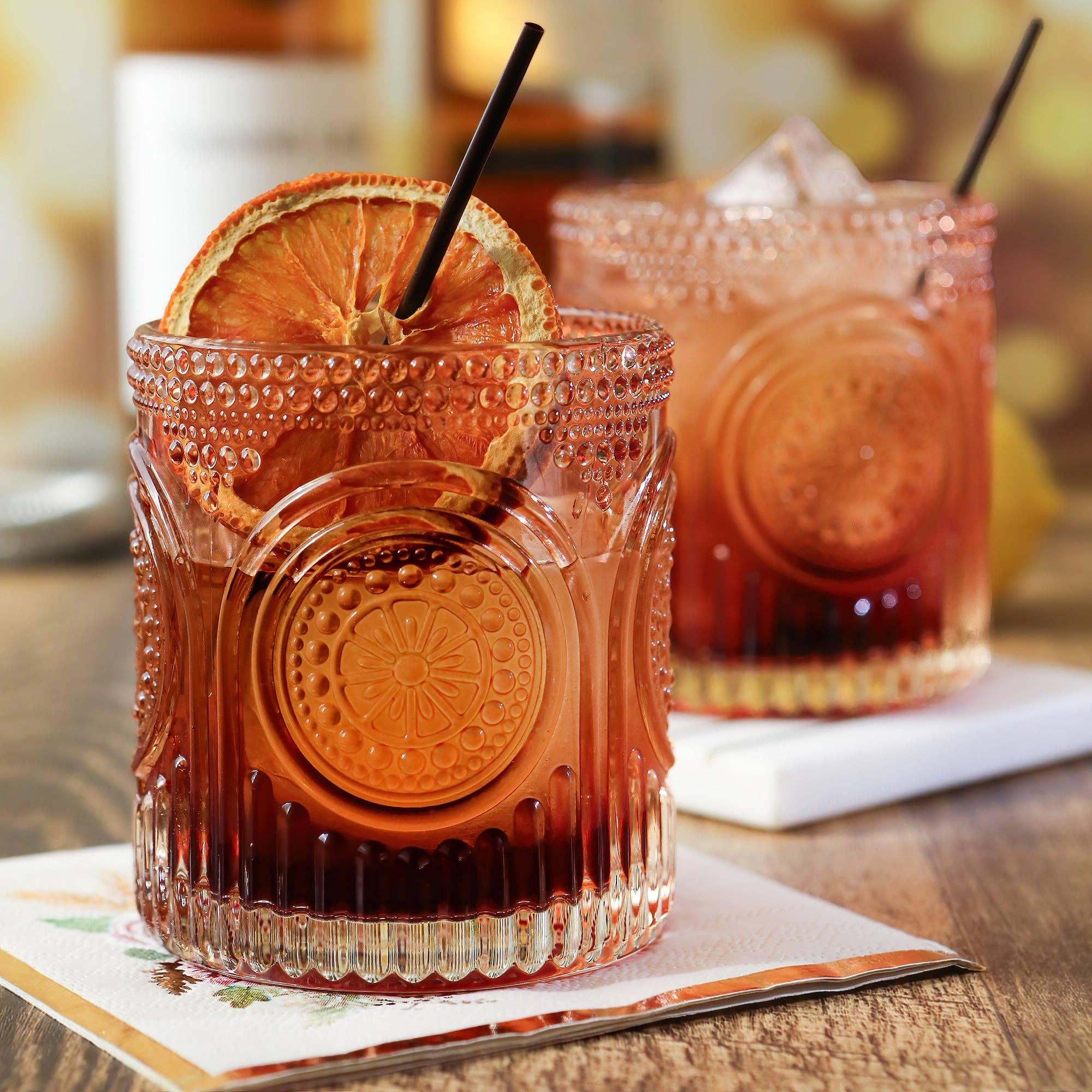 Kate Aspen - Wholesale Cocktail/Liquor Glass - 10 oz. Ribbed Retro Arch Floral Rose Gold Drinking Glasses (7