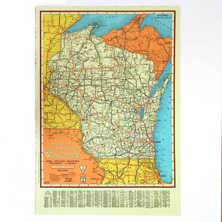 Melhores Estradas do Wisconsin - Vintage Map Reproduction por atacado de Big Wheel Press