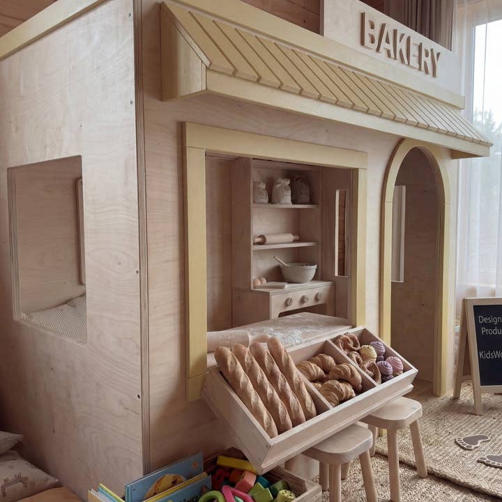 Casa de Brincar de Madeira para Crianças | Casa de Brincar Personalizada para Jogos de Faz de Conta de Padaria para Uso Doméstico e Comercial por atacado de Kids Wood Store U.S. / EU.
