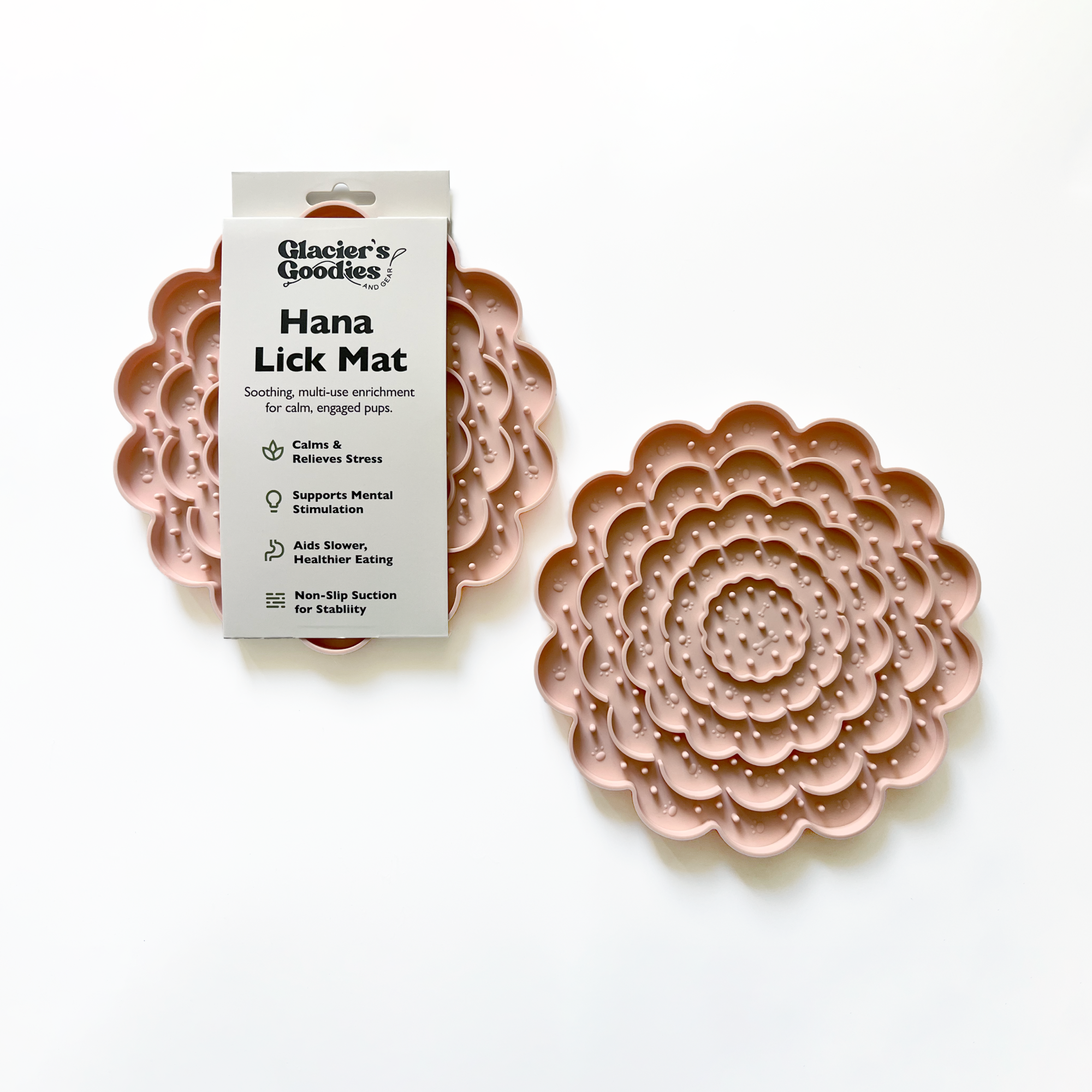 Glacier's Goodies - Wholesale Pet Food Mat - Dog - Hana Lick Mat – Floral Enrichment Mat (8”) – Pink2