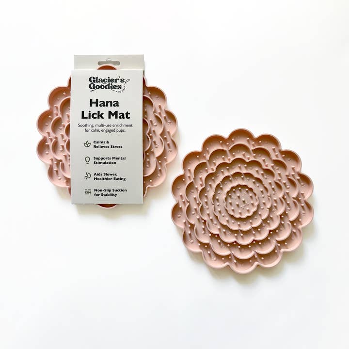 Glacier's Goodies - Wholesale Pet Food Mat - Dog - Hana Lick Mat – Floral Enrichment Mat (8”) – Pink2