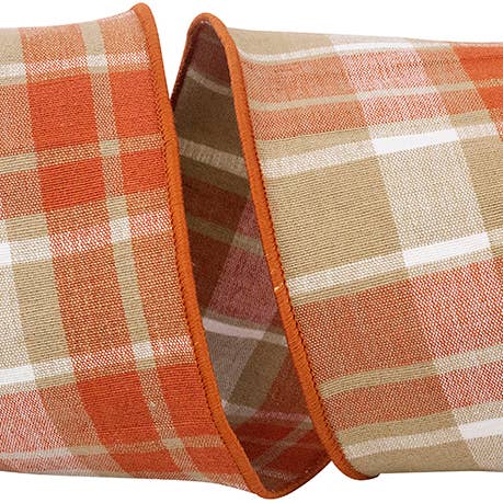 Plaid Canvas Tierra Wired Edge, Burnt Orange, 4 In, 10 Yards for wholesale by RELIANT RIBBON