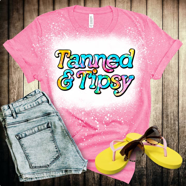 Boutique Bleached T-Shirt, Tanned & Tipsy Tie Dye, Summer for wholesale by Curlee Q & Co.