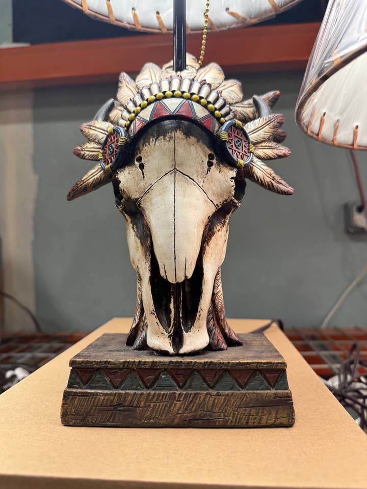 RA54059 Native Headdress Cowskull Lamp for wholesale by Broads Market