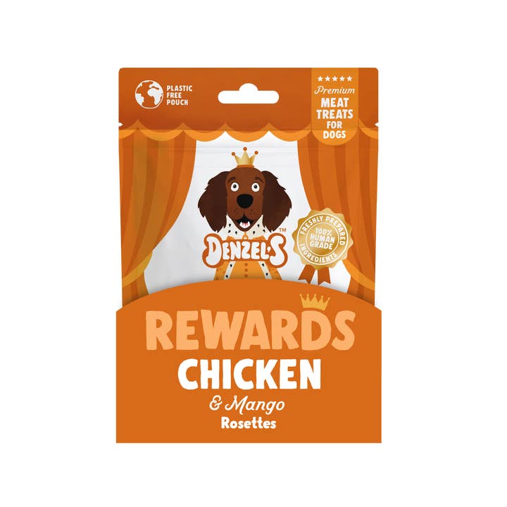 Denzel's - Healthy Dog Treats - Wholesale Pet Treats - Dog - Chicken & Mango Rosette Rewards 70g (Case of 10)2