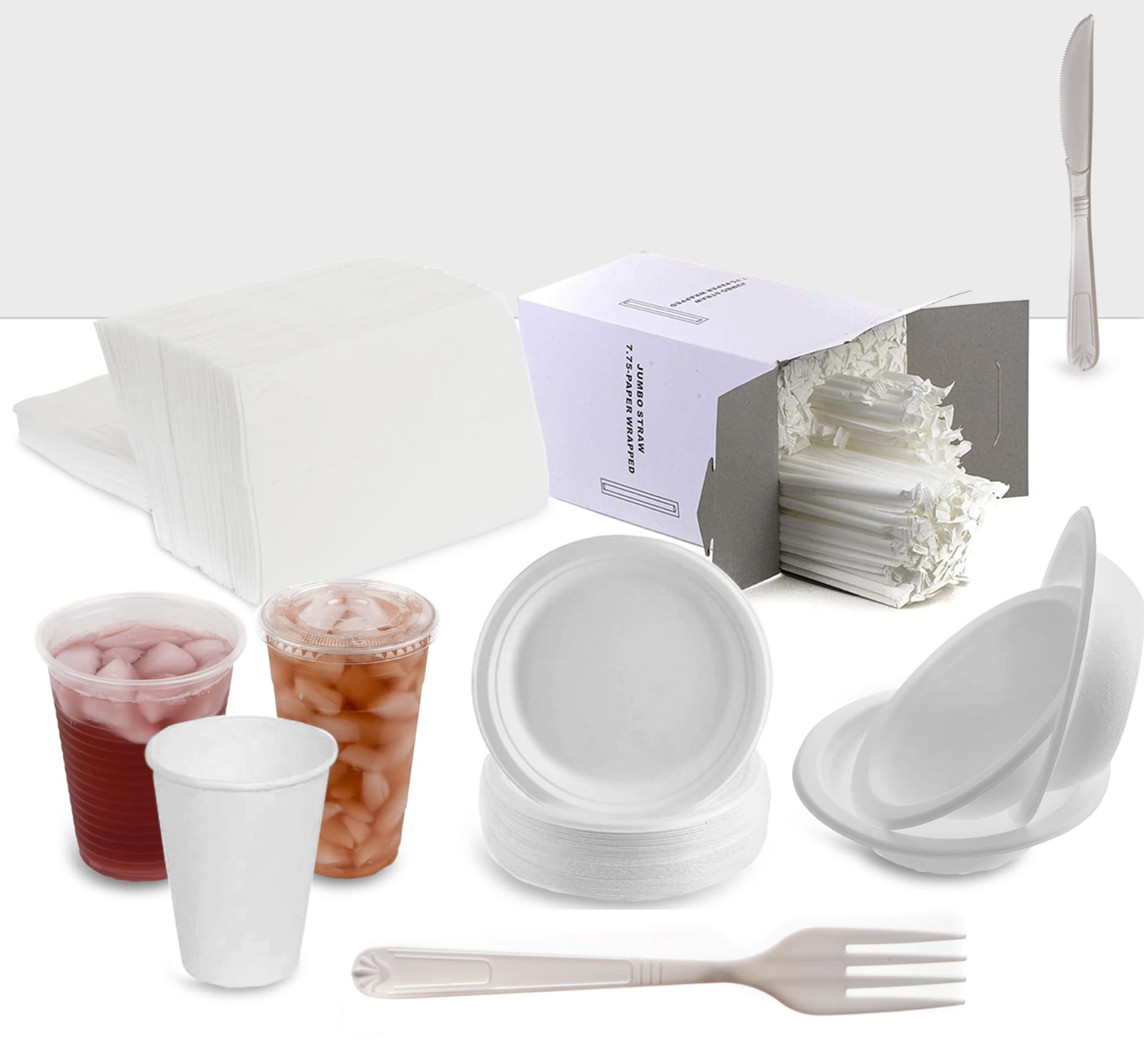EcoQuality - Wholesale Disposable Servingware Set - Essential Care Package - Household Kit for 50 Guests or more0
