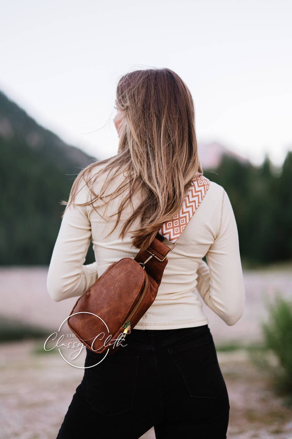 The Classy Cloth WS - Wholesale Crossbody Bag - Women's - Sarah Shoulder Sling Bag - Tan Zig Zag RTS1