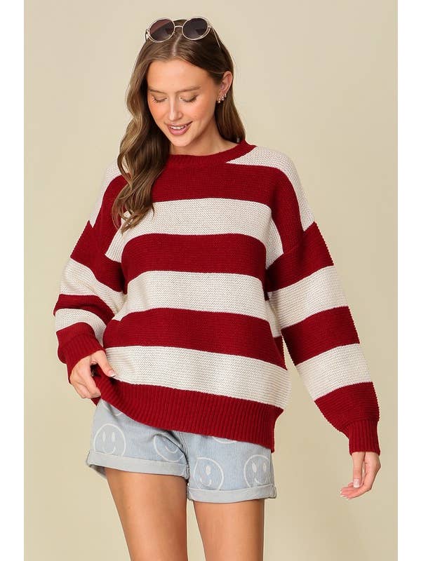 Vanilla Monkey - Wholesale Knit Sweater - Women's - Game Day Stripe Sweater