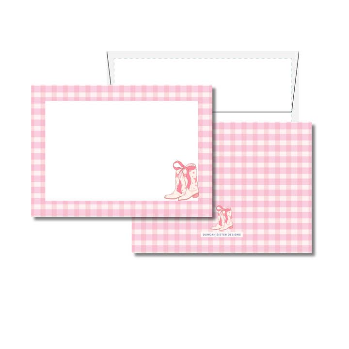 Cartes de correspondance Bottes de cowgirl à carreaux roses – Lot de 8, Fabriqué aux États-Unis pour la vente par Duncan Sister Designs