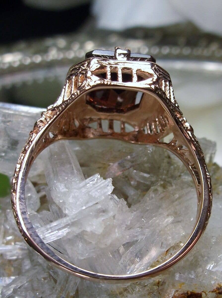 Silver Embrace Jewelry - Wholesale Cocktail/gelegenheidsring - Natuurlijke granaat roségouden edwardiaanse bloemen filigraan ring #1486