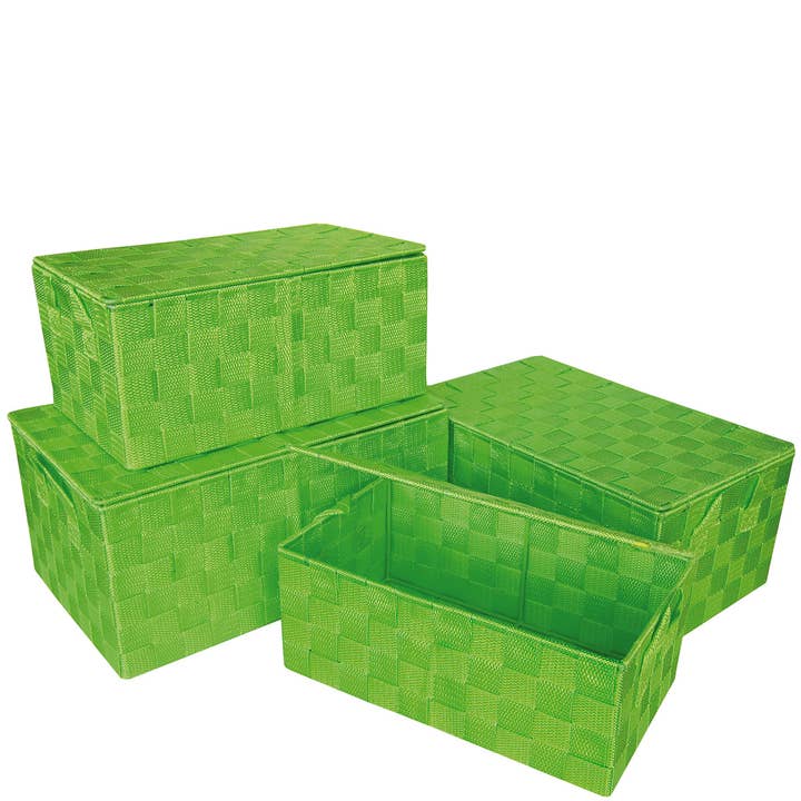 Set of 4 green baskets with lid for wholesale by Laroom