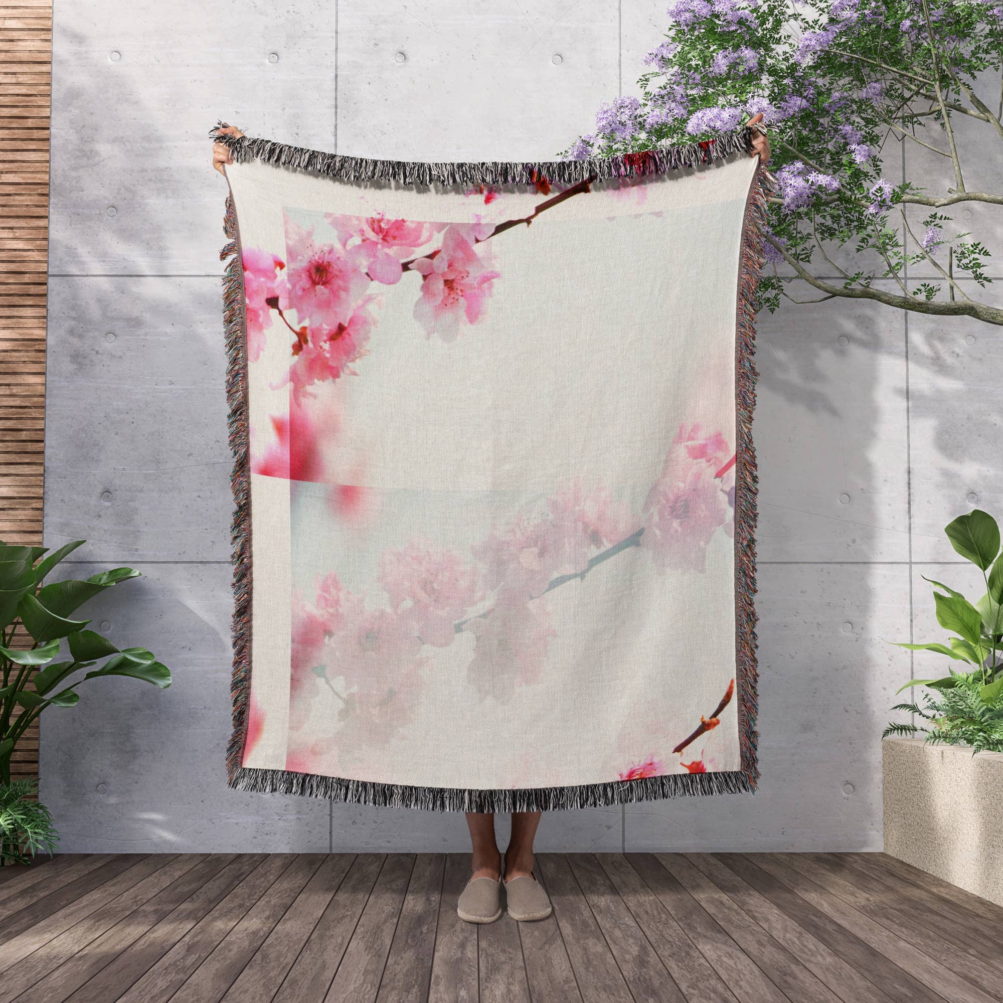 3dRose - Wholesale Throw Blanket - 3dRose, Inspired Pink Cherry Blossom Flowers - Floral Print, Blanket2