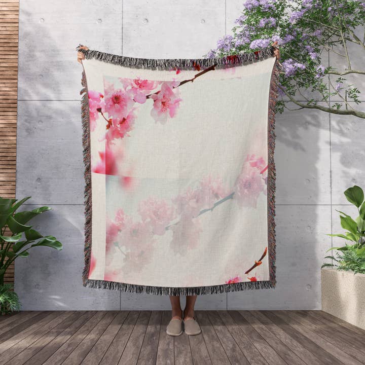 3dRose - Wholesale Throw Blanket - 3dRose, Inspired Pink Cherry Blossom Flowers - Floral Print, Blanket2