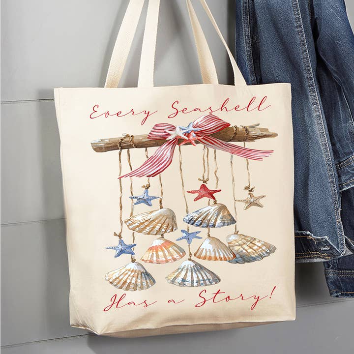 Every Seashell as a Story Beach Canvas Tote Bag for wholesale by Avery Lane Gifts