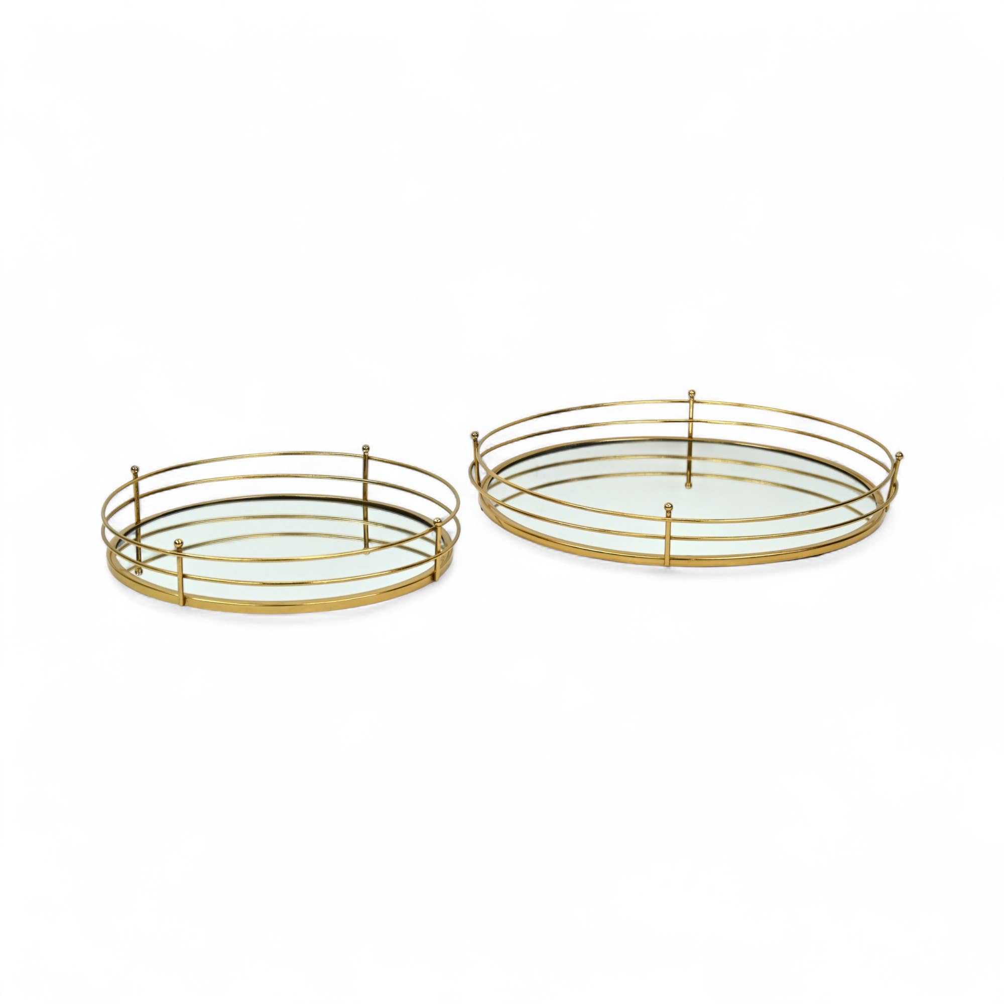 Cheungs Home Decor - Wholesale Decorative Tray - Set of 2 Round Metal & Mirror Trays | Gold | Double Row Rim3