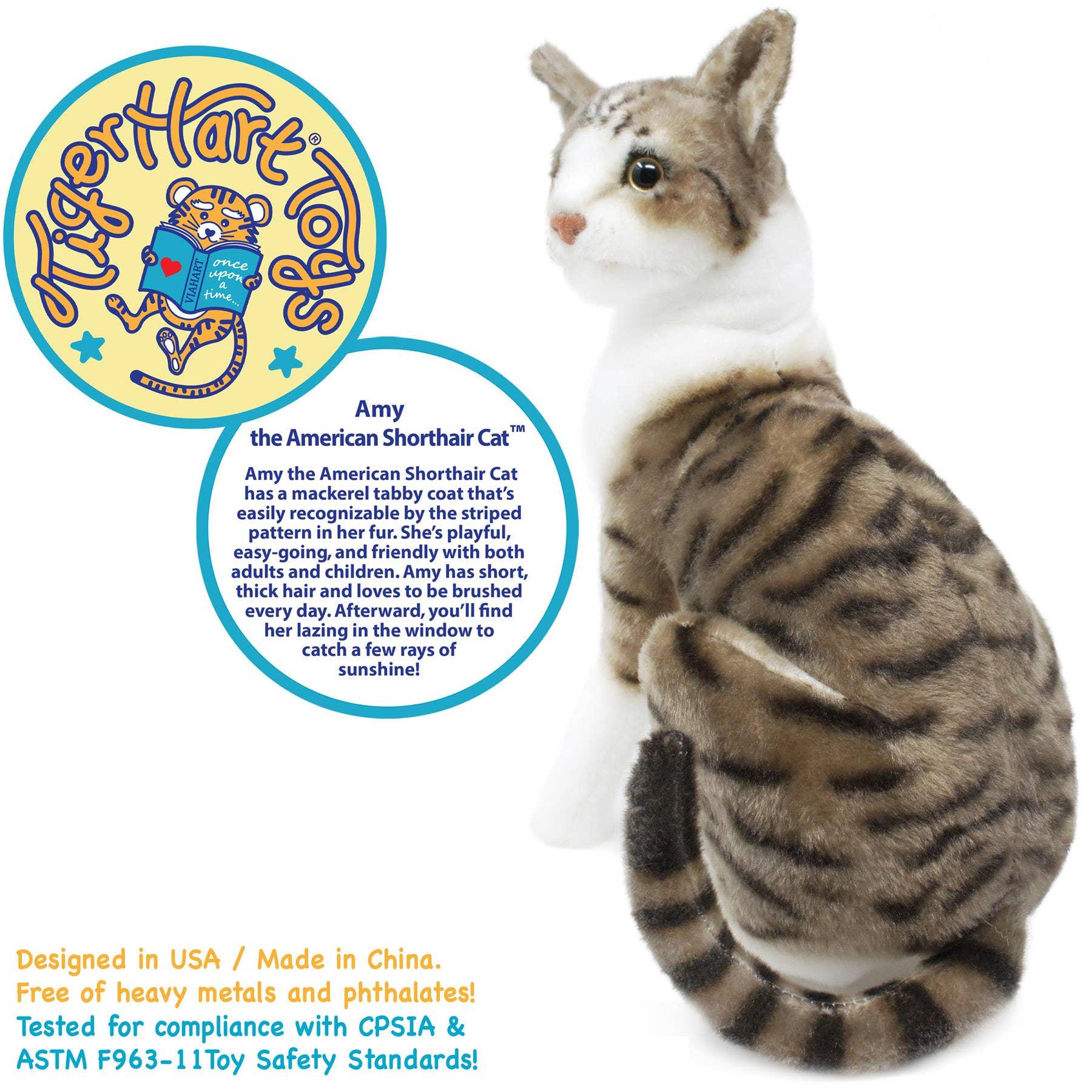 VIAHART Toy Co. – wholesale Fyllda/plyschleksaker - Barn och baby – Amy Den Amerikanska Korthåriga Katten | 14 Tum Gosedjurs Plysch2