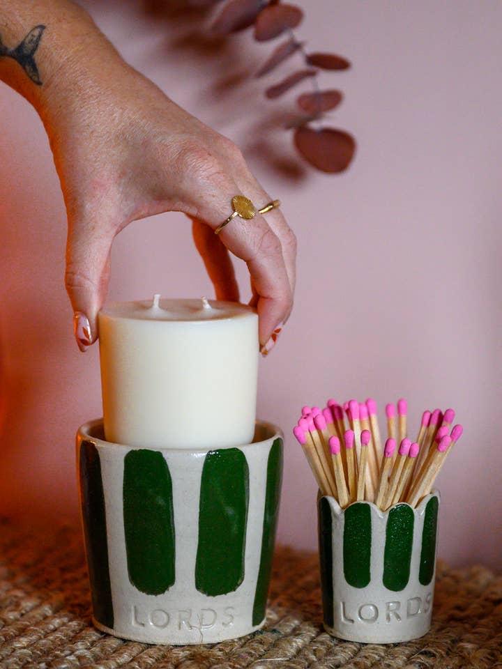 Stripe Ceramic Candle Pot & Candle Refill for wholesale by LORDS Fragrance House
