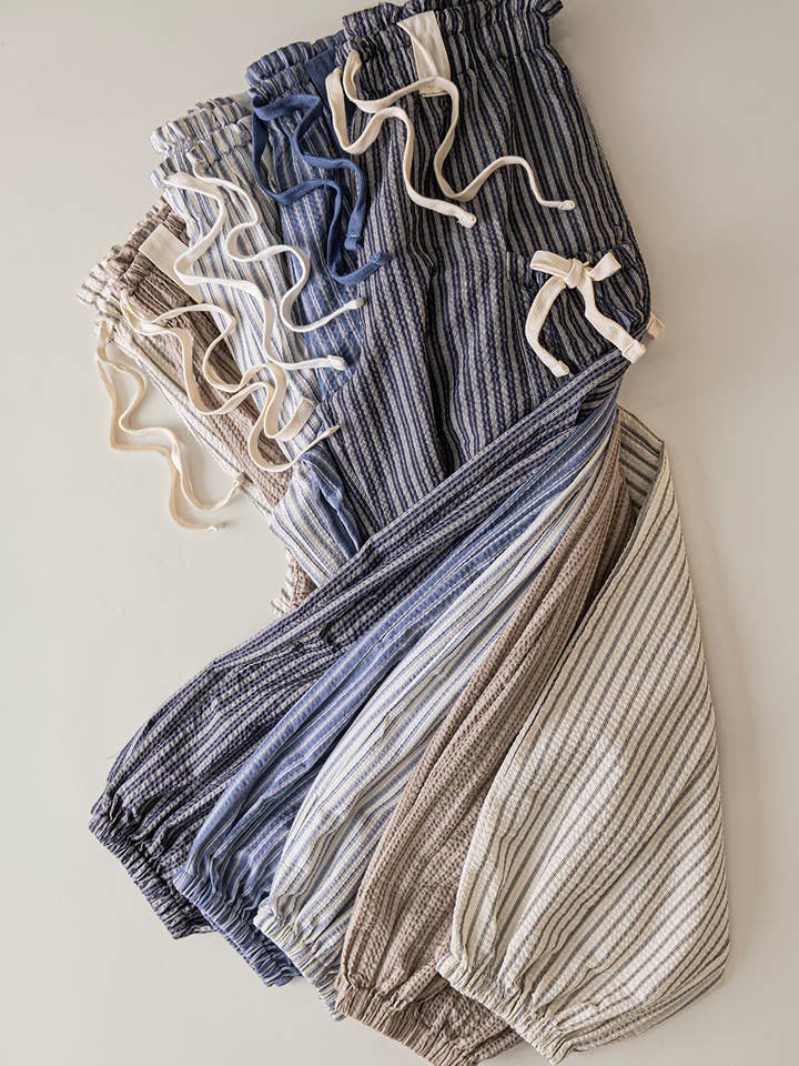 NP71004-Pantalon tissé texturé à rayures avec détail nœud pour la vente par VERY J