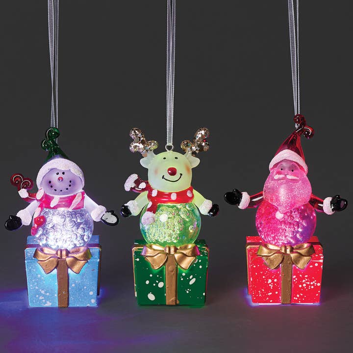 Lighted Present Ornament 3 Assorted, 24-piece Display for wholesale by Roman