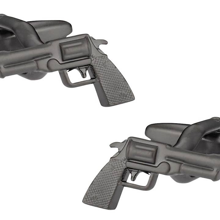 Revolver Handgun 6 Shooter Cufflinks in Gunmetal for wholesale by Cuff-Daddy