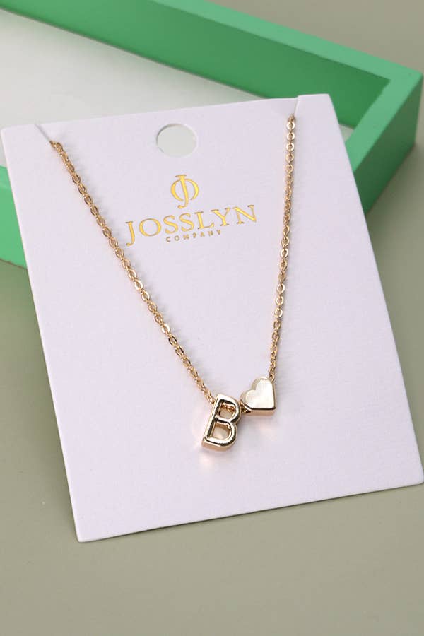 JOSSLYN by wall to wall - Wholesale Pendant/Charm Necklace - BRASS MONOGRAM INITIAL HEART CHARM NECKLACE | 80N15012