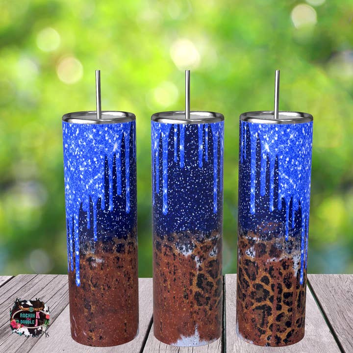 Koningsblauwe beker met glitterprint en dierenprint voor wholesale door Rockin K and Double J