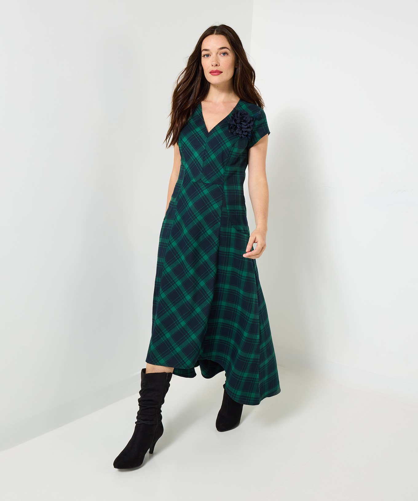 Green Penny Check Dress With Corsage for wholesale on Faire3