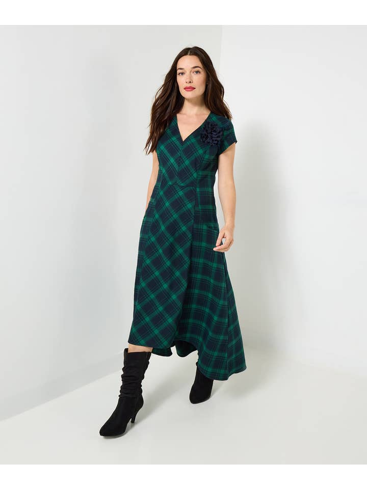 Green Penny Check Dress With Corsage for wholesale on Faire3