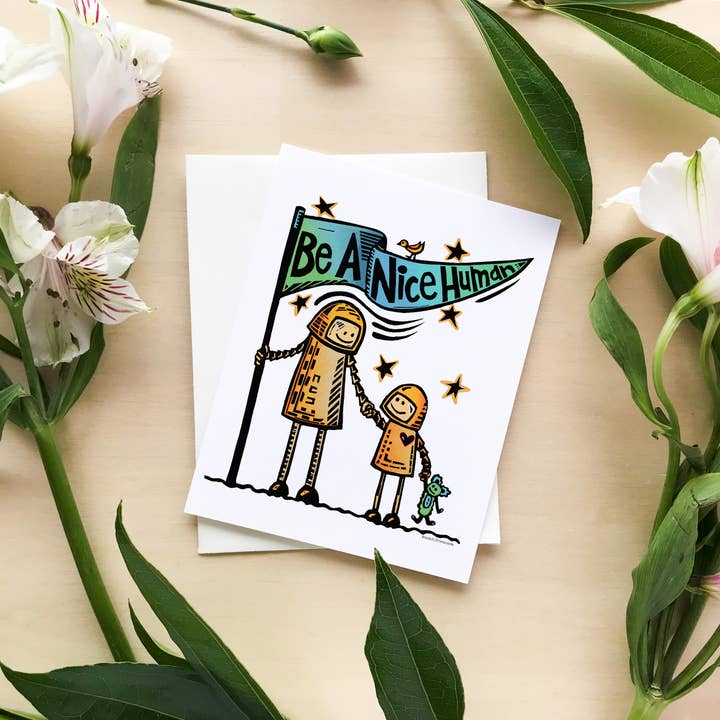 Block21Prints - Wholesale Everyday greeting card - Be a Nice Human Spaceman with Child Greeting Card3