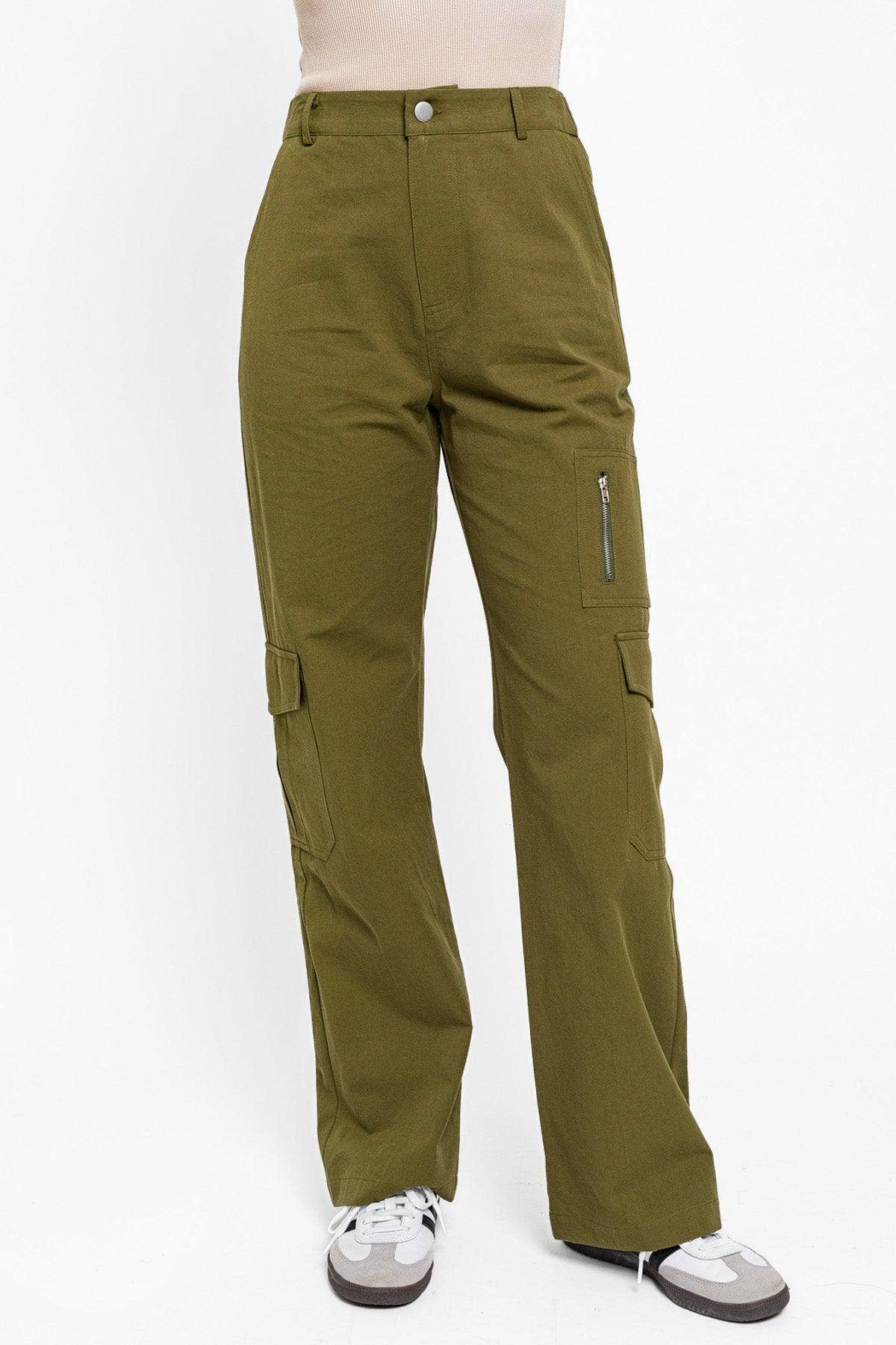 Tasha Apparel Wholesale - Wholesale Pants - Women's - High Waisted Wide Leg Pockets Cargo Pants5
