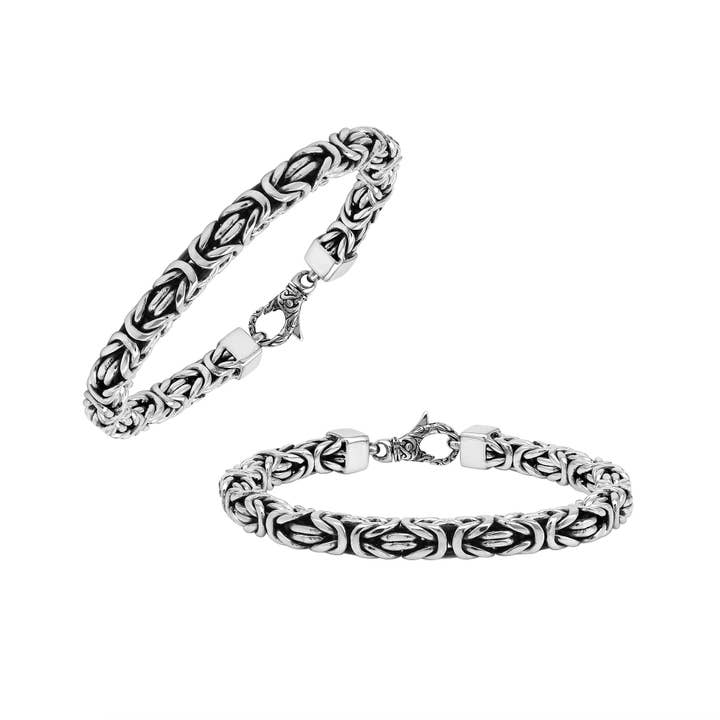 AB-6320-S-7MM Sterling Silver Woven Chain Bracelet With Bold Balinese Texture And Secure Lobster Lock For Premium Wholesale Collections for wholesale by Bali Designs