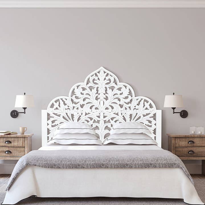 Handgesneden Mandala Wandmontage Houten Bed Hoofdeinde voor wholesale door Crafted Fashions