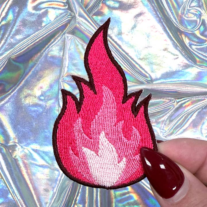 Pink Flame Iron On Patch for wholesale by The Crafty Engineer