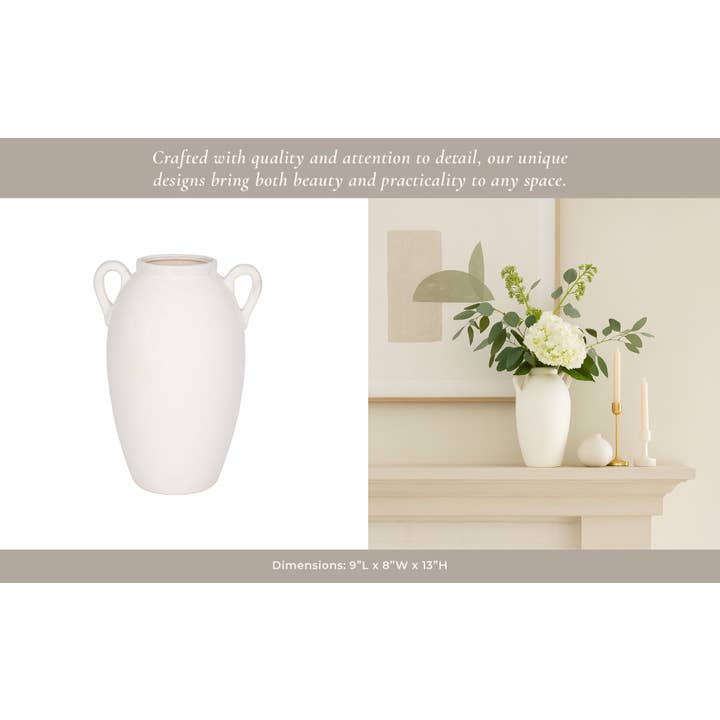Sagebrook Home - Wholesale Vase - 13 in. White Stoneware Textured Jug with Handles Vase15