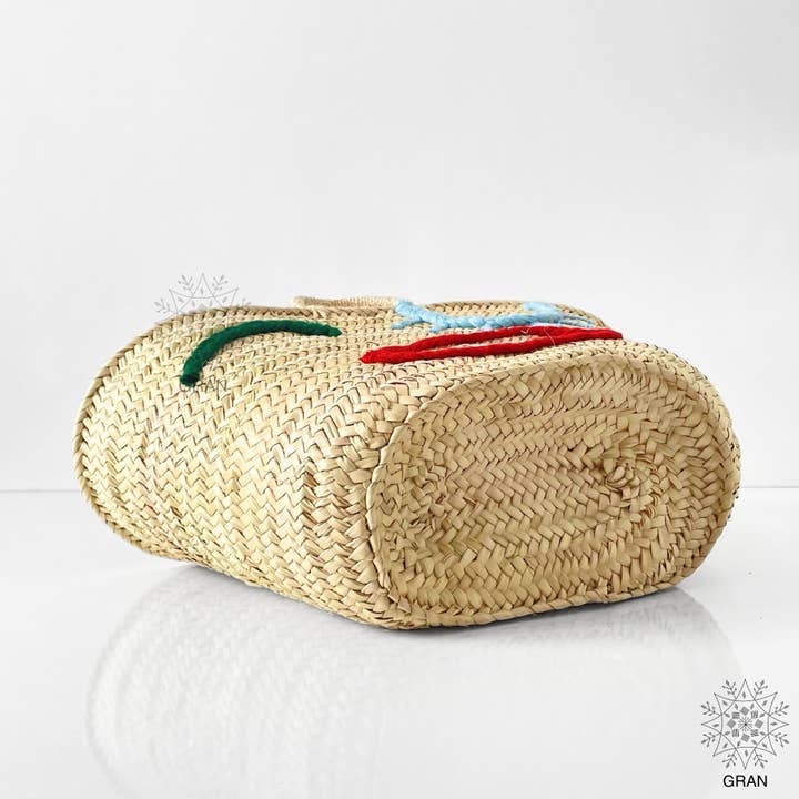 Gran Wholesale - Vente Sac de plage - Sacs en paille brodés personnalisés avec anses courtes, sac cabas15